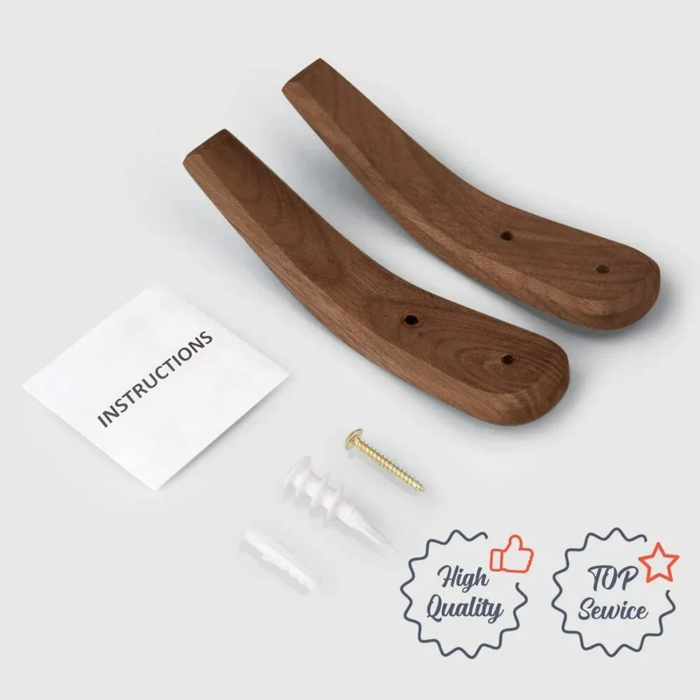 MCM 2 Pack Wood Hooks Wall Mounted Minimalist Mid‎ Century Decor Natural Walnut